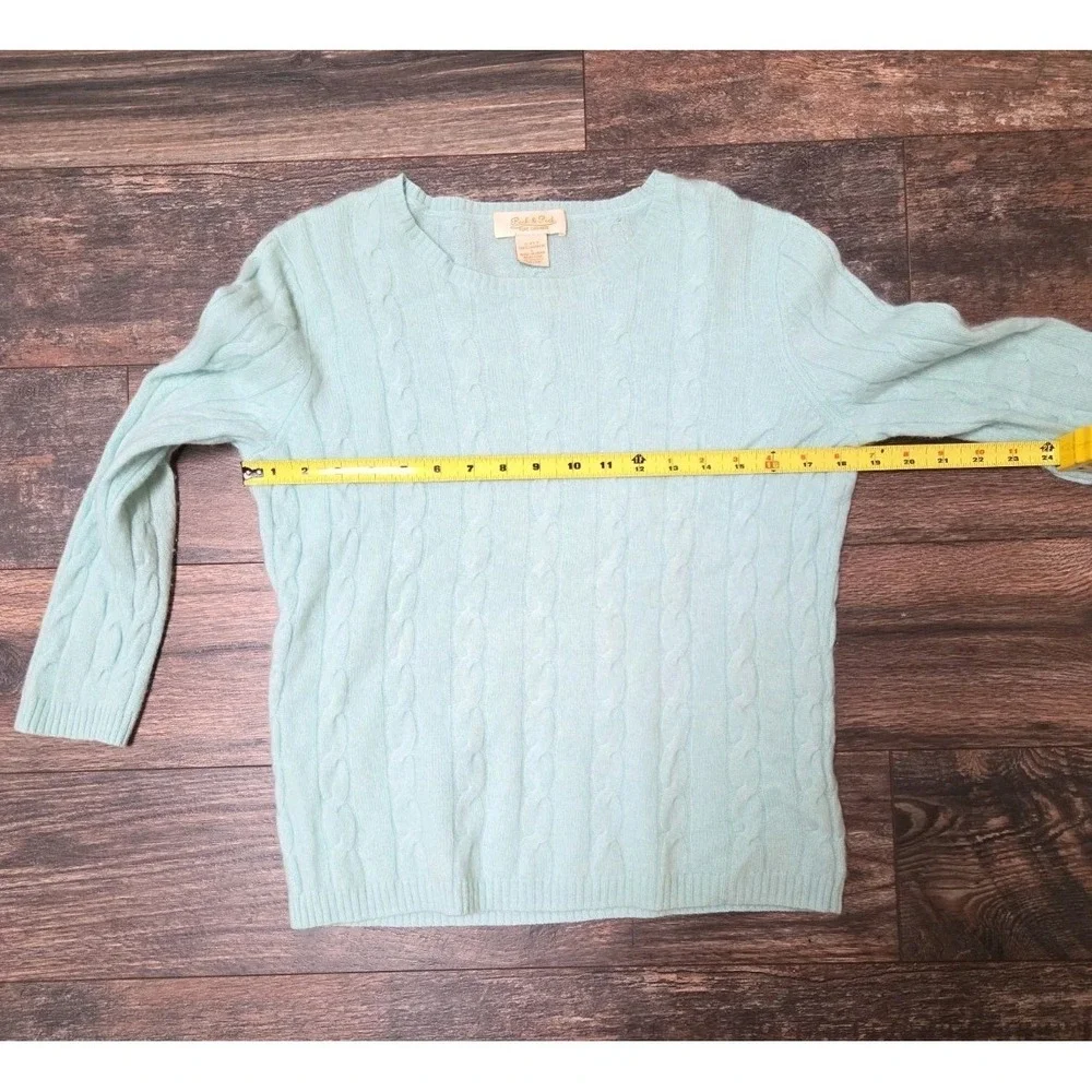 Peck And Peck Pure Cashmere 2 Ply‎ Womens L Light Blue/Aqua Cable Sweater Vntg